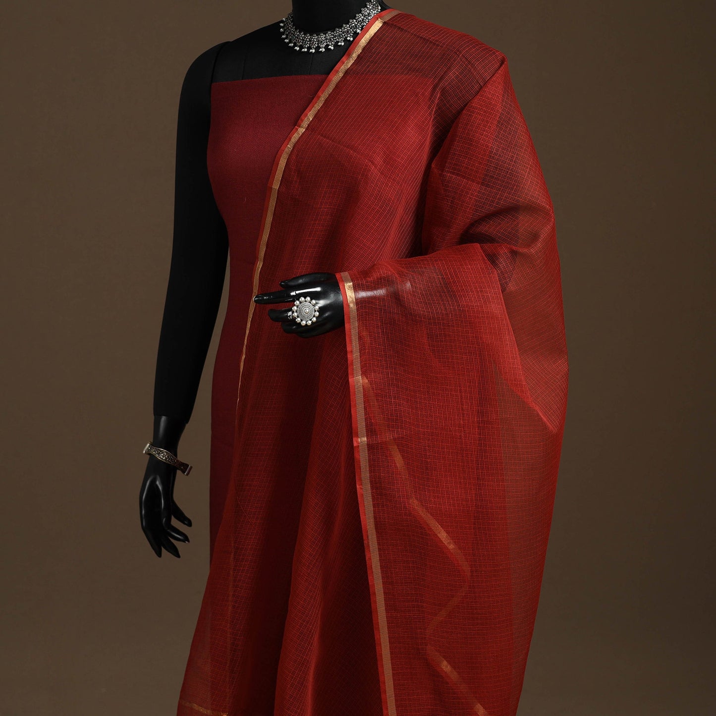 Plain cotton kota doria dupatta 20 - handcrafted