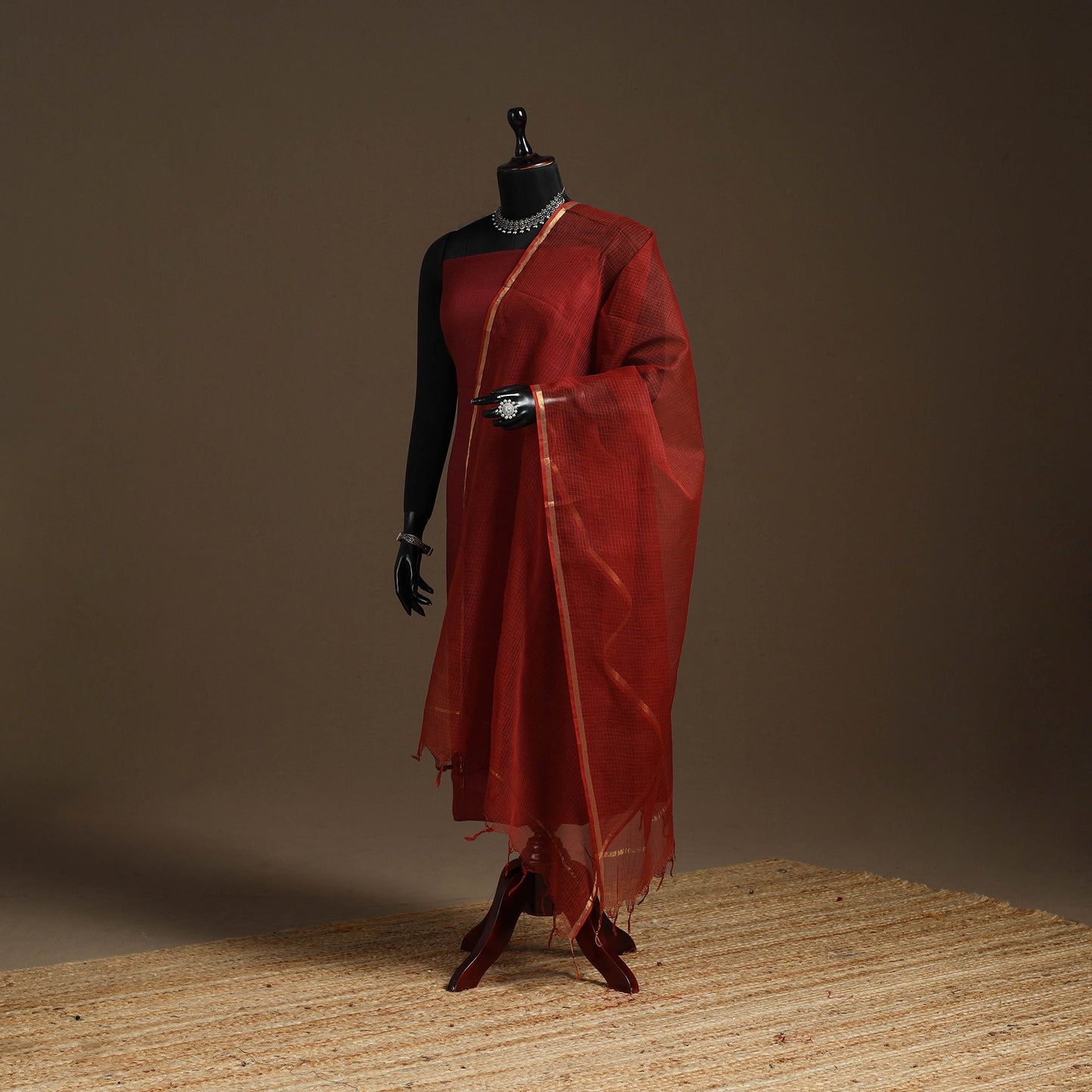 Plain cotton kota doria dupatta 20 - handcrafted