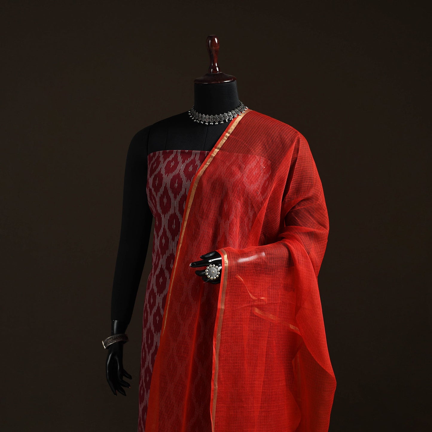 Plain cotton kota doria dupatta 25 - handcrafted
