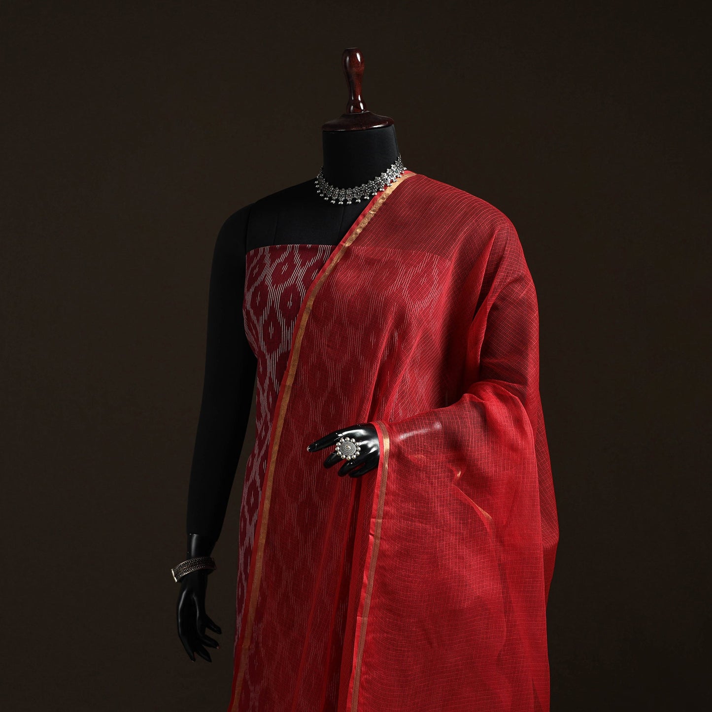 Plain cotton kota doria dupatta 33 - handcrafted