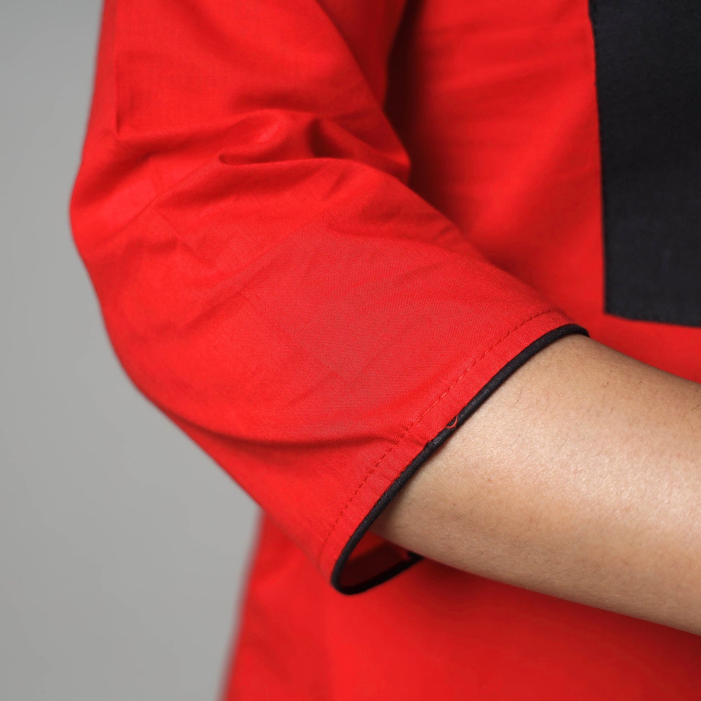 Red - plain cotton long straight kurta - handcrafted