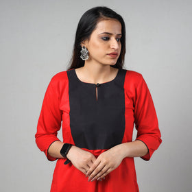 Red - plain cotton long straight kurta - handcrafted