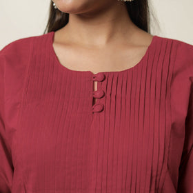 Red - plain cotton pintuck long kurta 21 - handcrafted