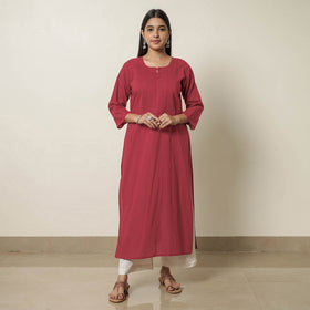 Red - plain cotton pintuck long kurta 21 - handcrafted