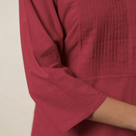 Red - plain cotton pintuck long kurta 27 - handcrafted
