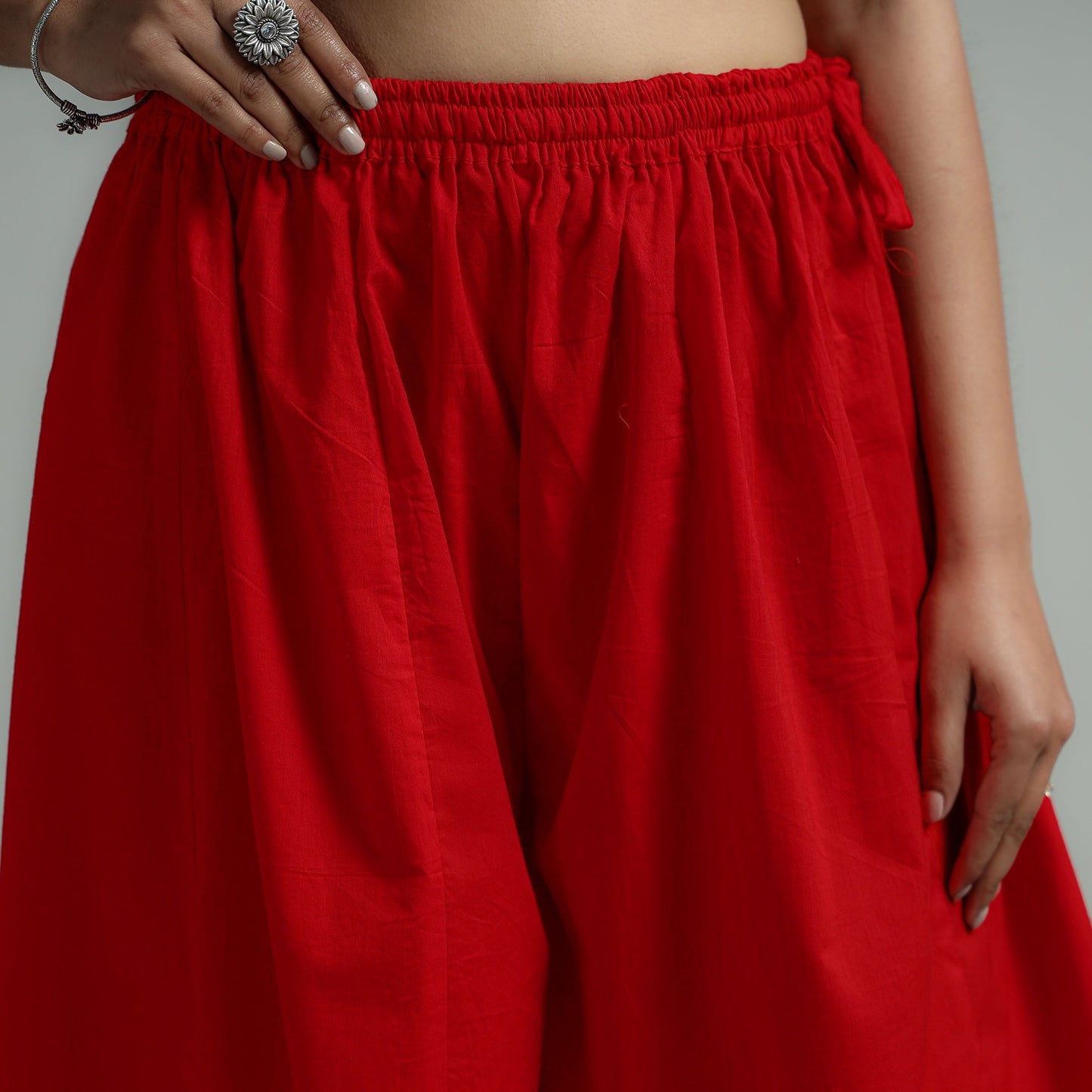 Buy Red Plain Dyed Cotton Flared Palazzo | ITokri