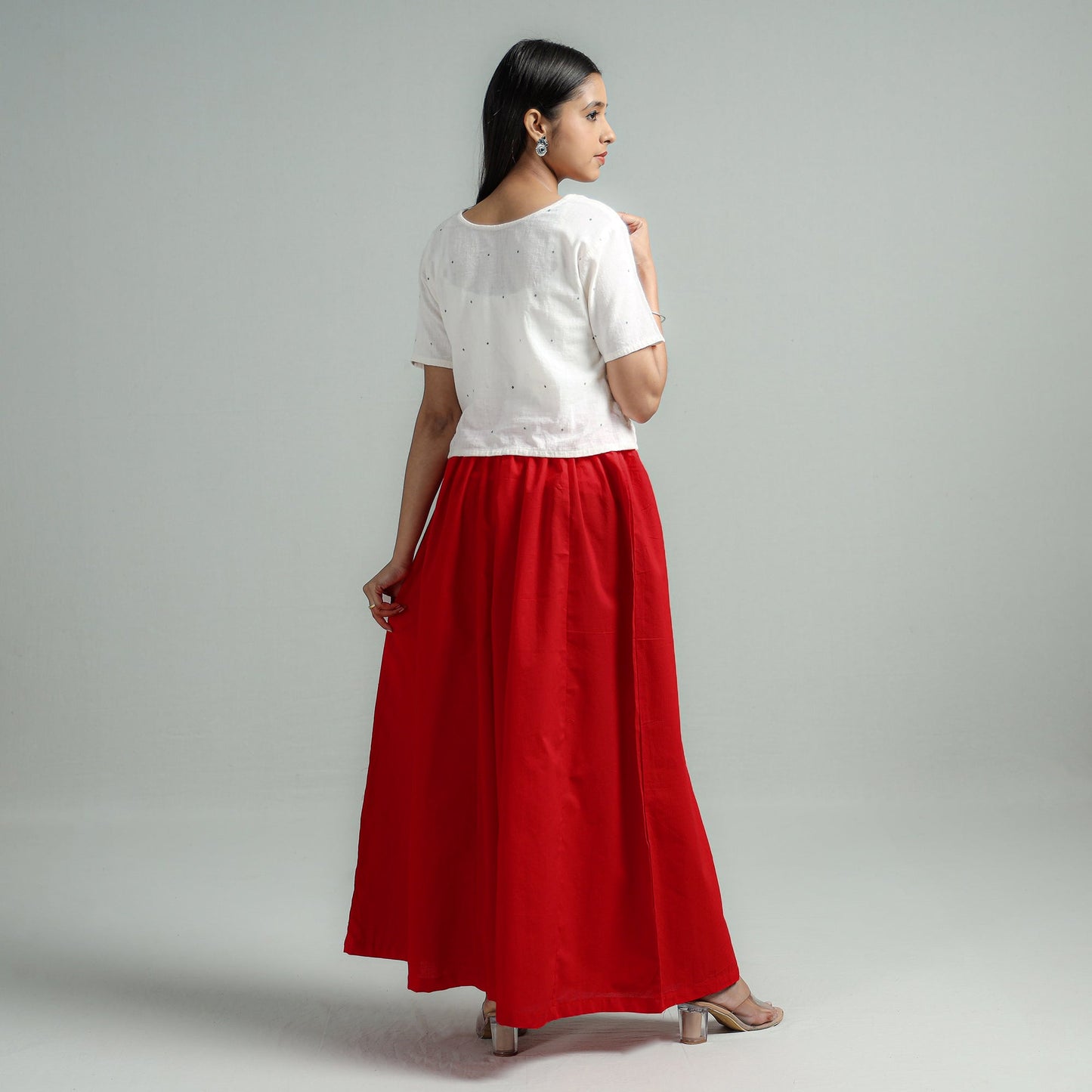 Buy Red Plain Dyed Cotton Flared Palazzo | ITokri