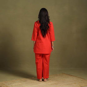 Red Plain Dyed Cotton Co-Ord Set