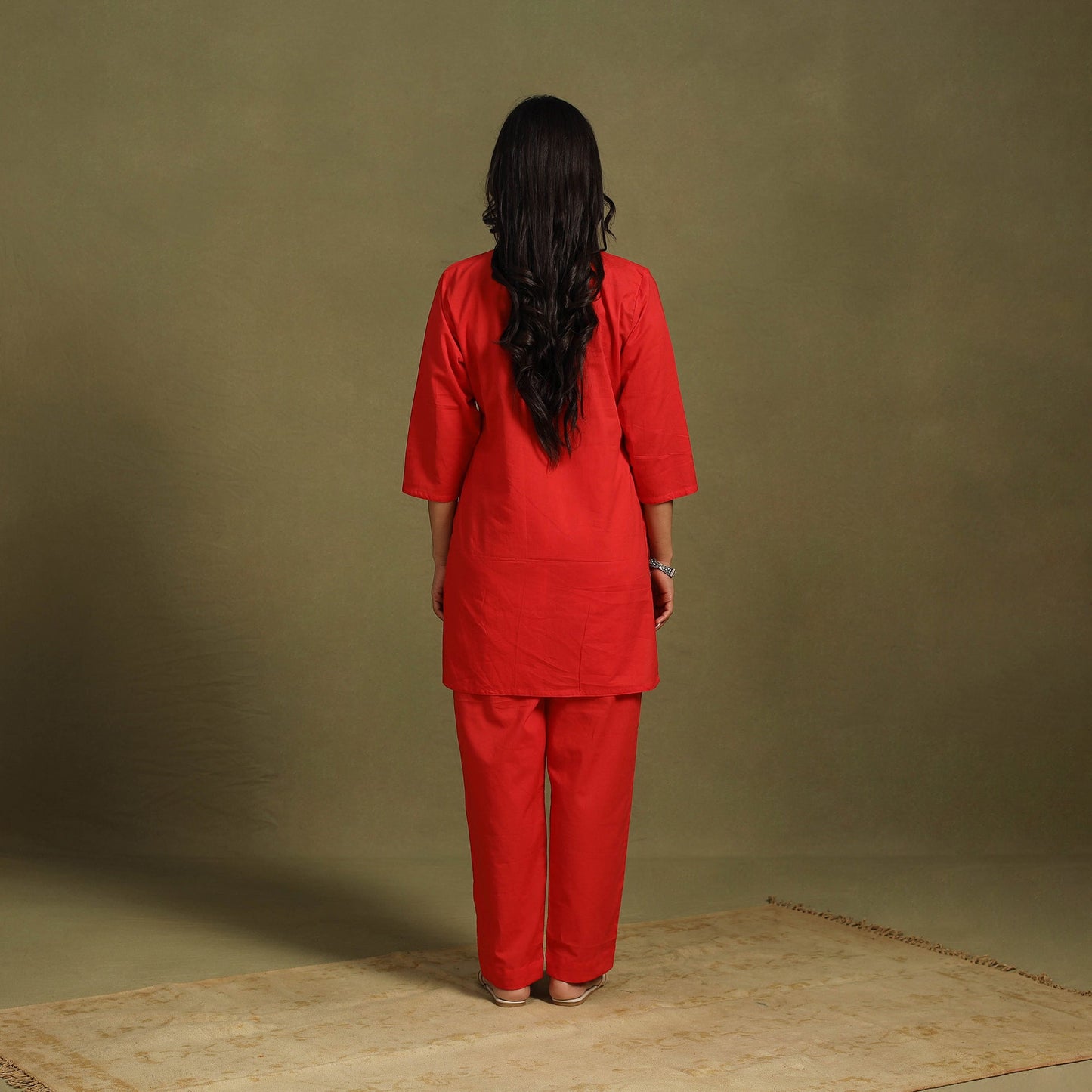 Red - plain dyed cotton co-ord set 09 - handcrafted
