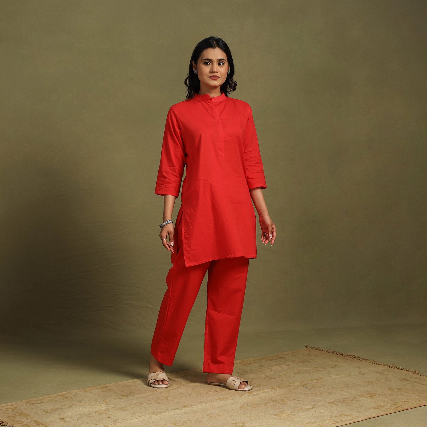 Red - plain dyed cotton co-ord set 09 - handcrafted