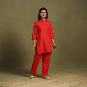 Red - plain dyed cotton co-ord set 09 - handcrafted