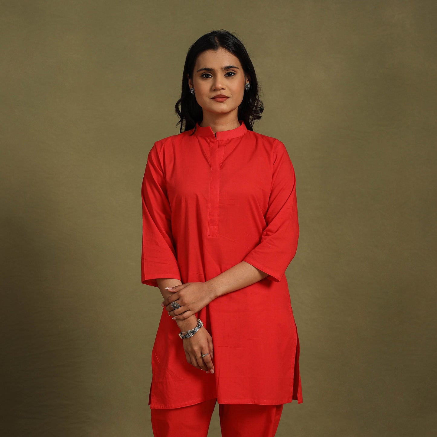 Red - plain dyed cotton co-ord set 09 - handcrafted