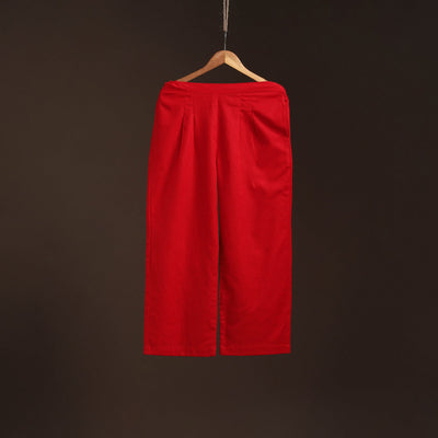Red - plain flex cotton elasticated palazzo 01 - handcrafted