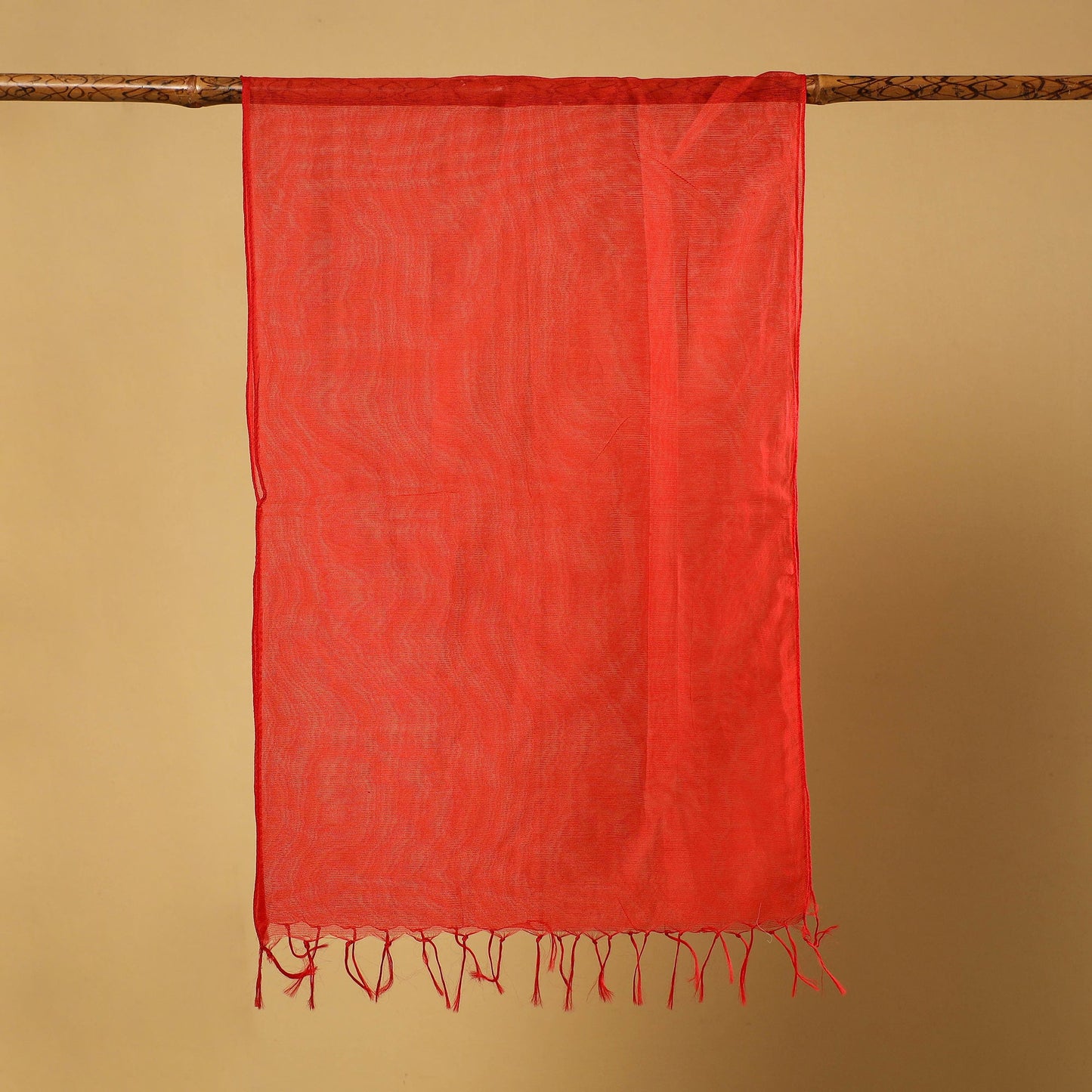 Red Plain Kota Doria Stole with Tassels 