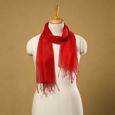 Red Plain Kota Doria Stole with Tassels 