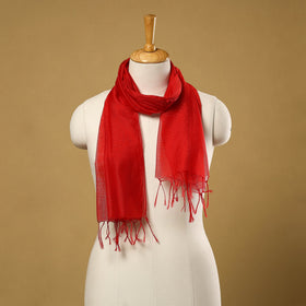 Red Plain Kota Doria Stole with Tassels 