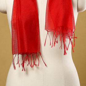 Red Plain Kota Doria Stole with Tassels 