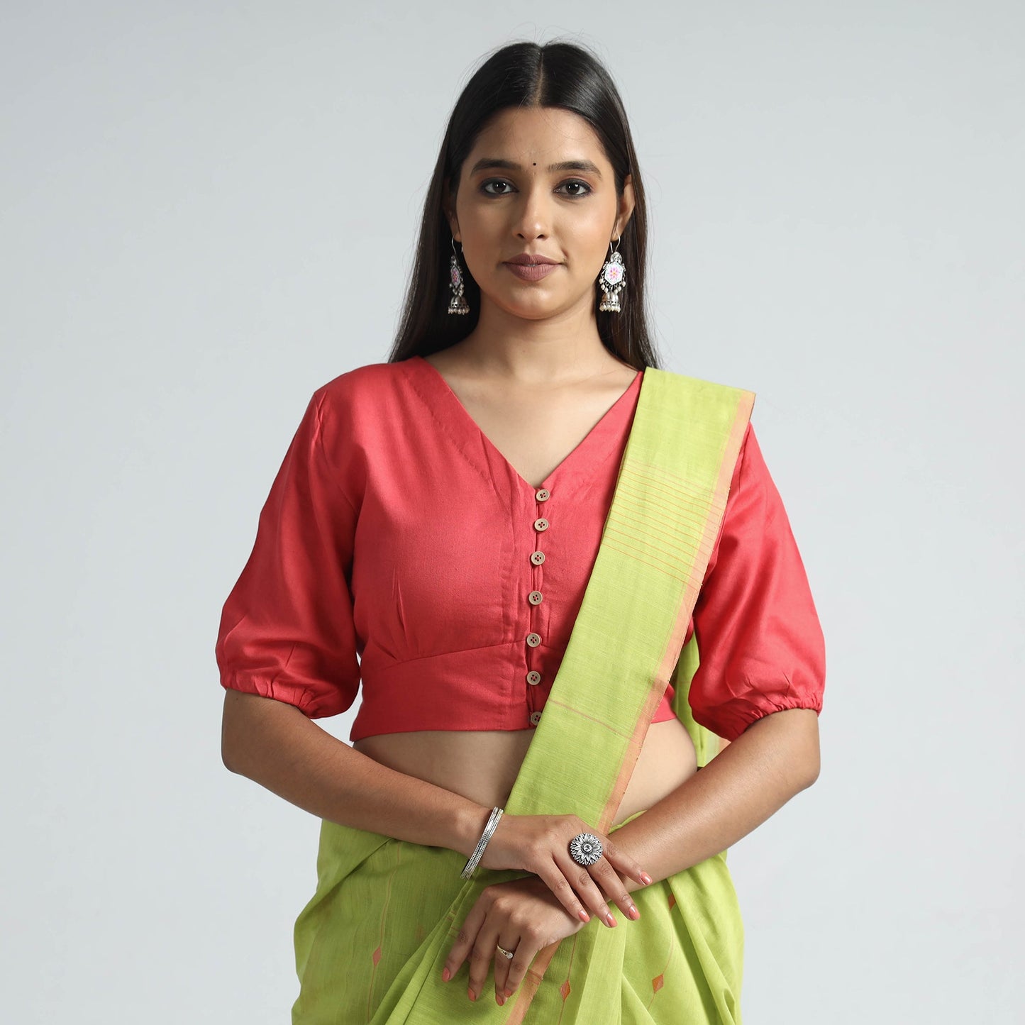 Buy Plain Linen Cotton Stitched Blouse 