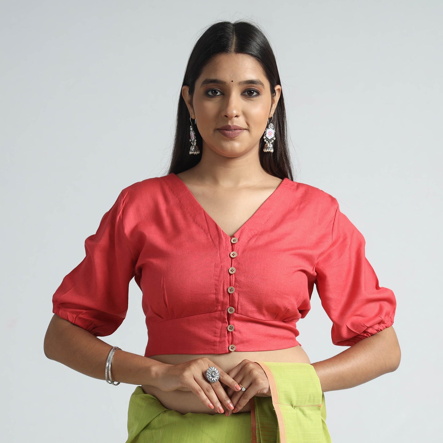 Buy Plain Linen Cotton Stitched Blouse 