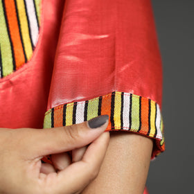  Fiery Rose Pink Plain Mashru Silk with Patchwork Floral Kurta 