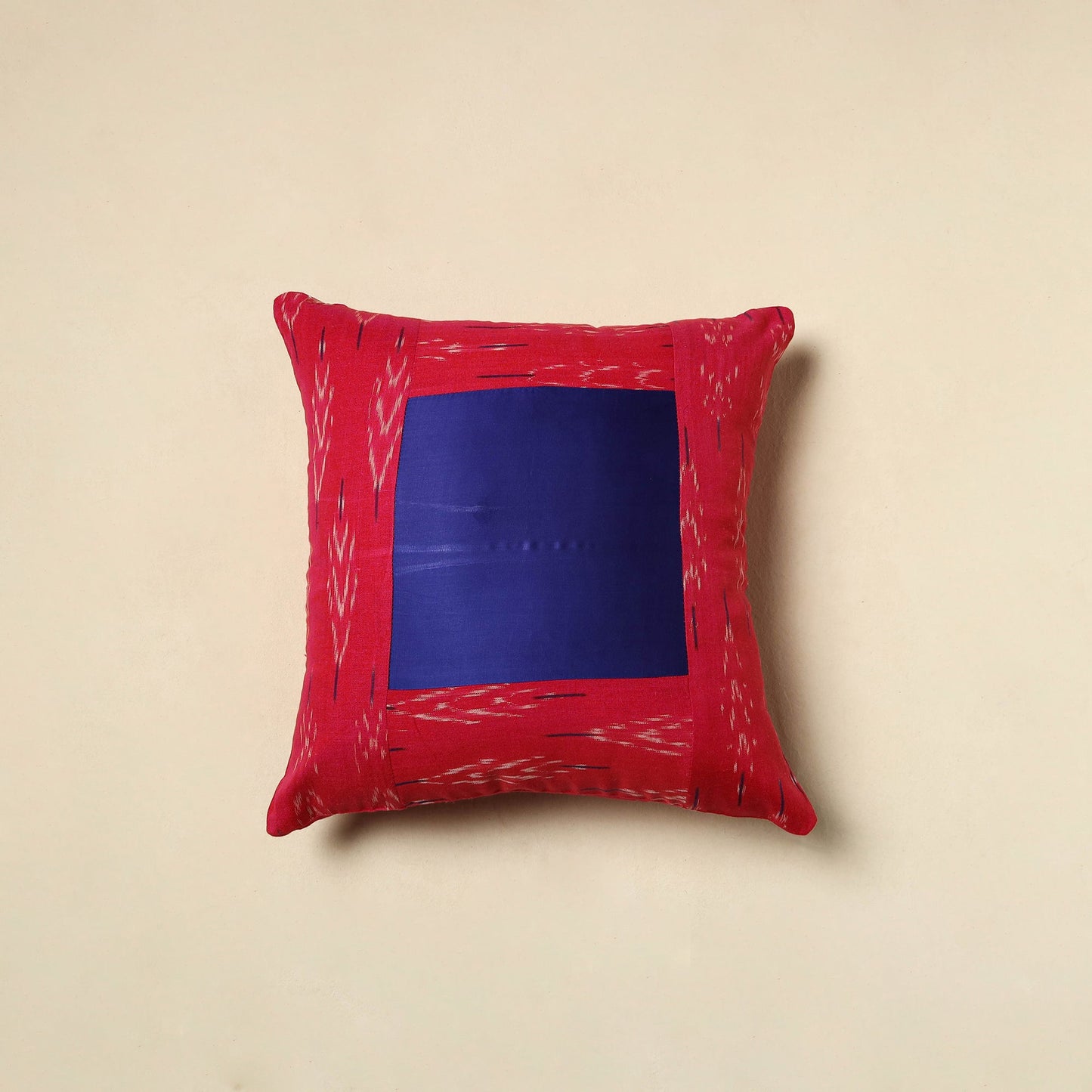 Buy Red Plain Patch Ikat Cushion Cover