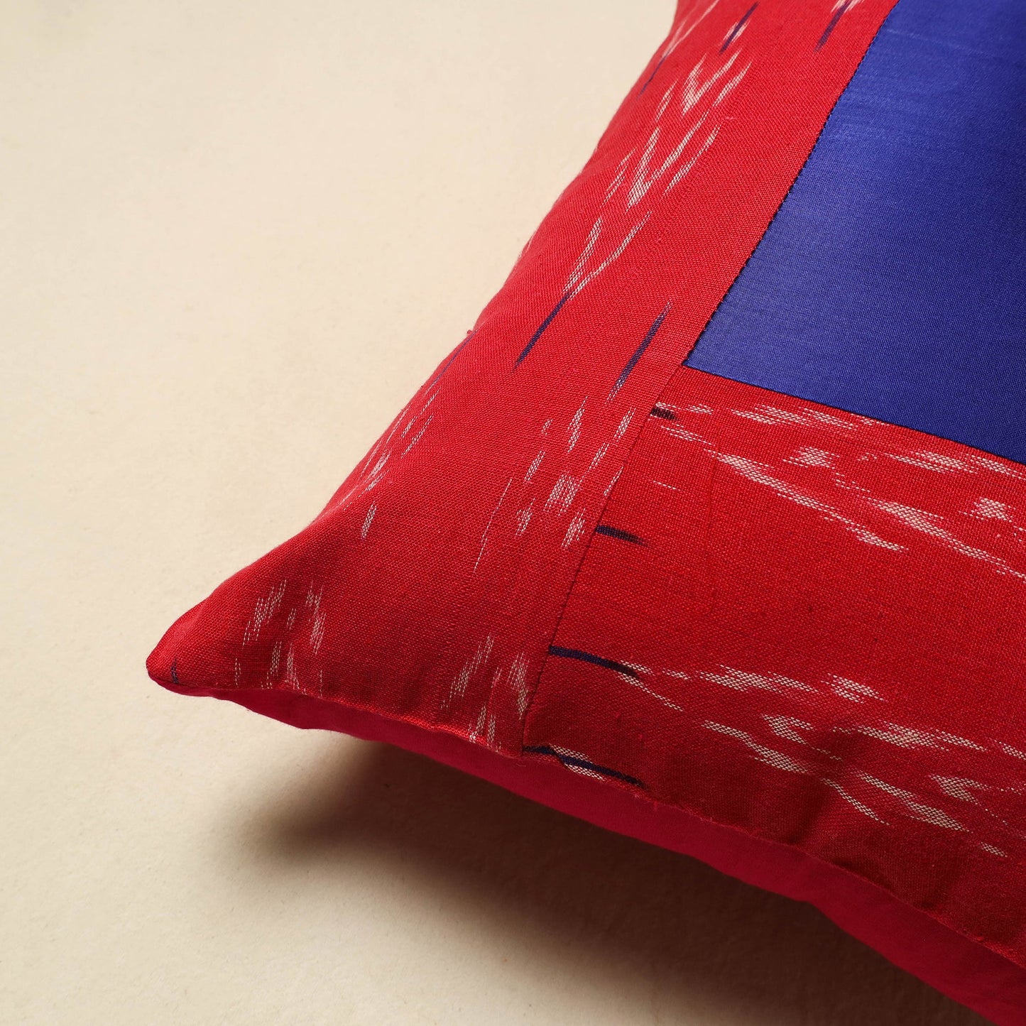 Buy Red Plain Patch Ikat Cushion Cover