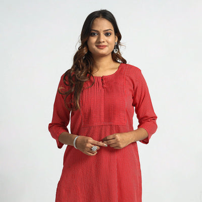 Buy Plain Running Stitch Cotton Pintuck Long Kurta Online at iTokri.com