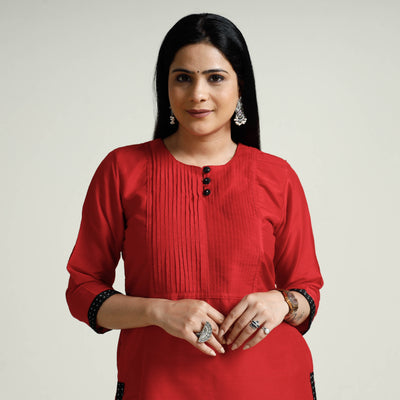 Buy Plain Silk Pintuck Long Kurta Online at iTokri.com