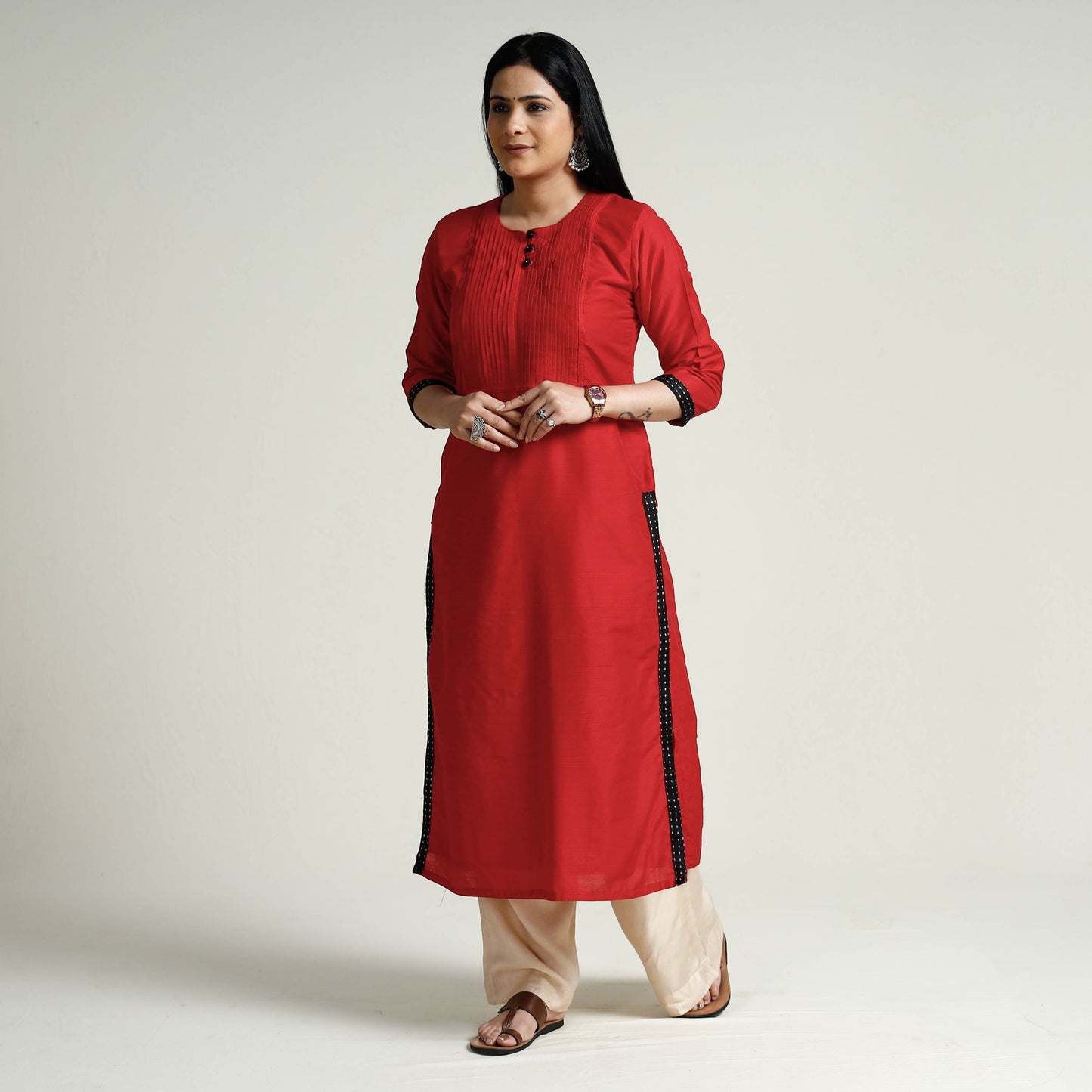 Buy Plain Silk Pintuck Long Kurta Online at iTokri.com