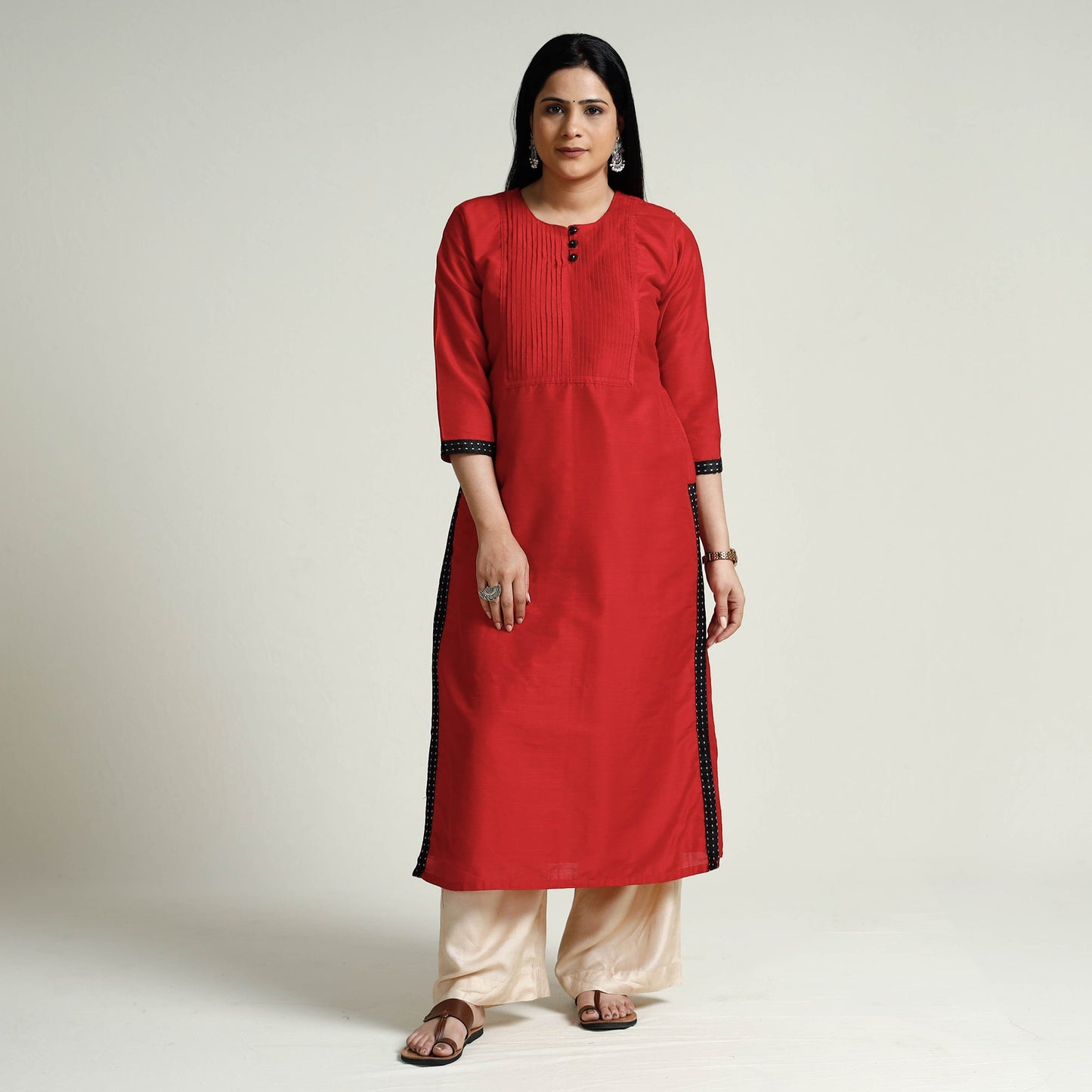 Buy Plain Silk Pintuck Long Kurta Online at iTokri.com