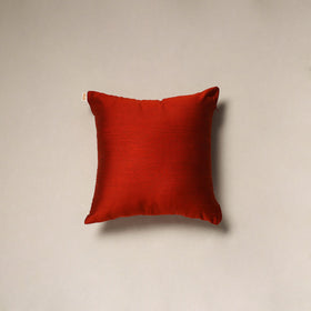 Red - plain slub silk hand embroidered cushion cover 03