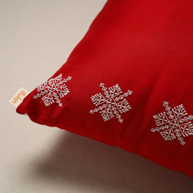 Red - plain slub silk hand embroidered cushion cover 07