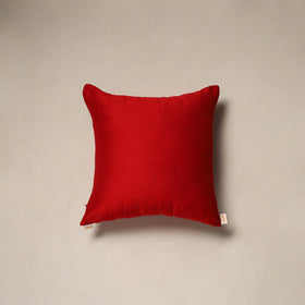 Red - plain slub silk hand embroidered cushion cover 07