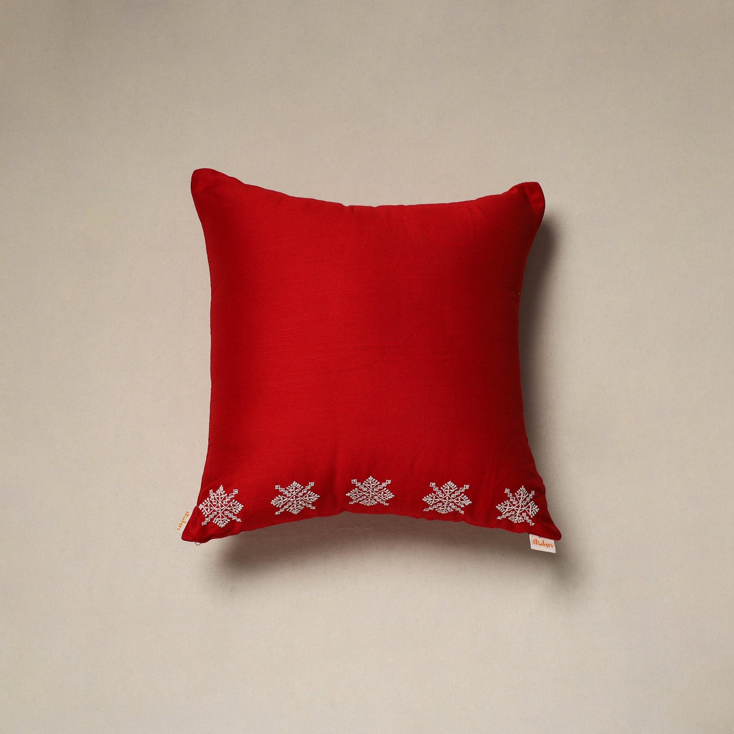 Red - plain slub silk hand embroidered cushion cover 07