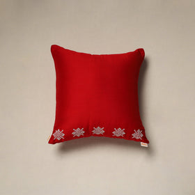 Red - plain slub silk hand embroidered cushion cover 07