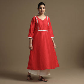 Buy Plain Solid Slub Silk Kurta with Beadwork Hand Embroidery Lace Online at iTokri.com