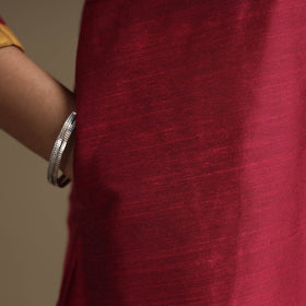 Maroon - red plain - solid slub silk mashru patchwork kurta