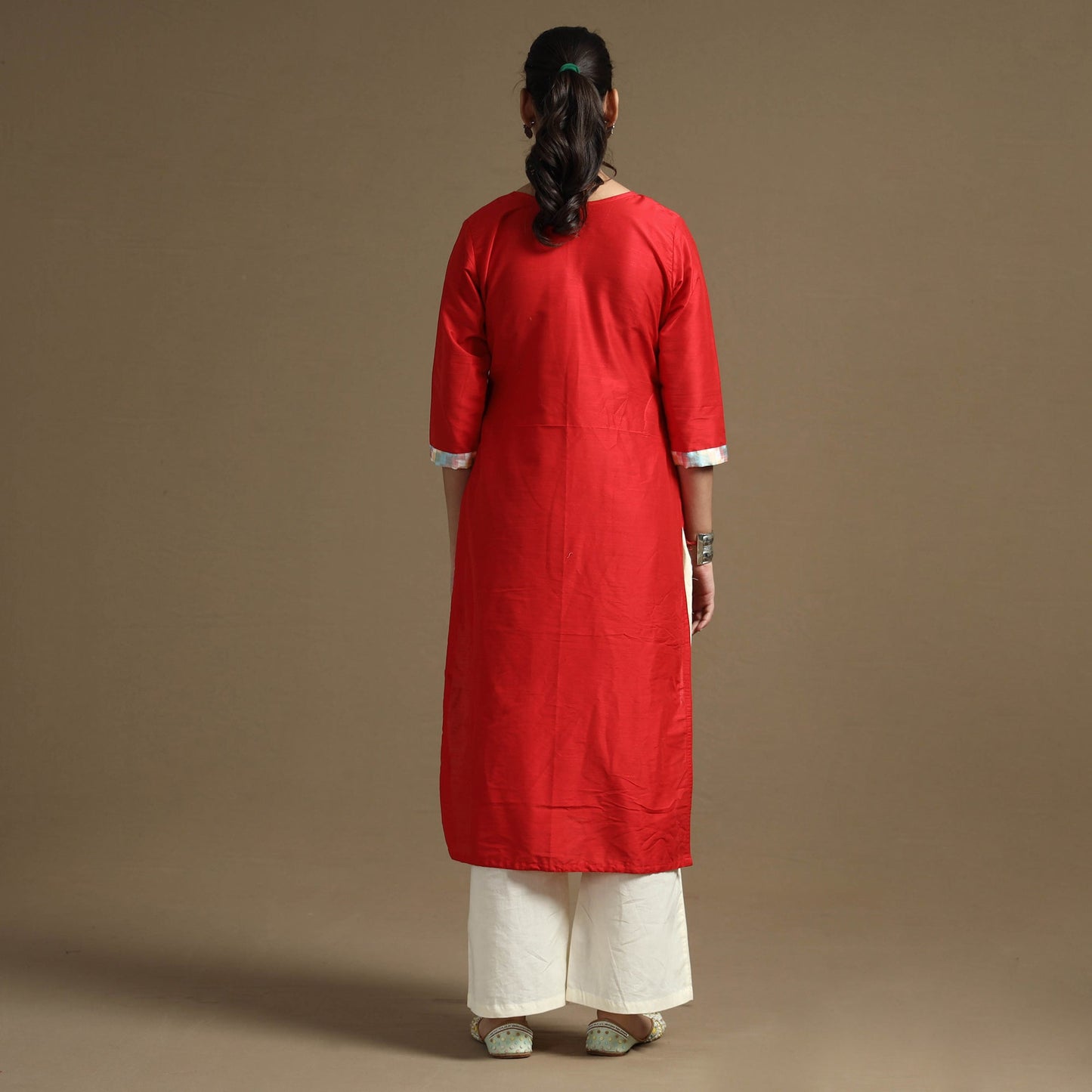 Buy Plain Solid Slub Silk Straight Kurta for Women