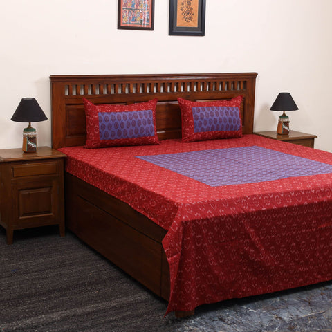Pochampally ikat with bagh patch cotton bedsheet set 14