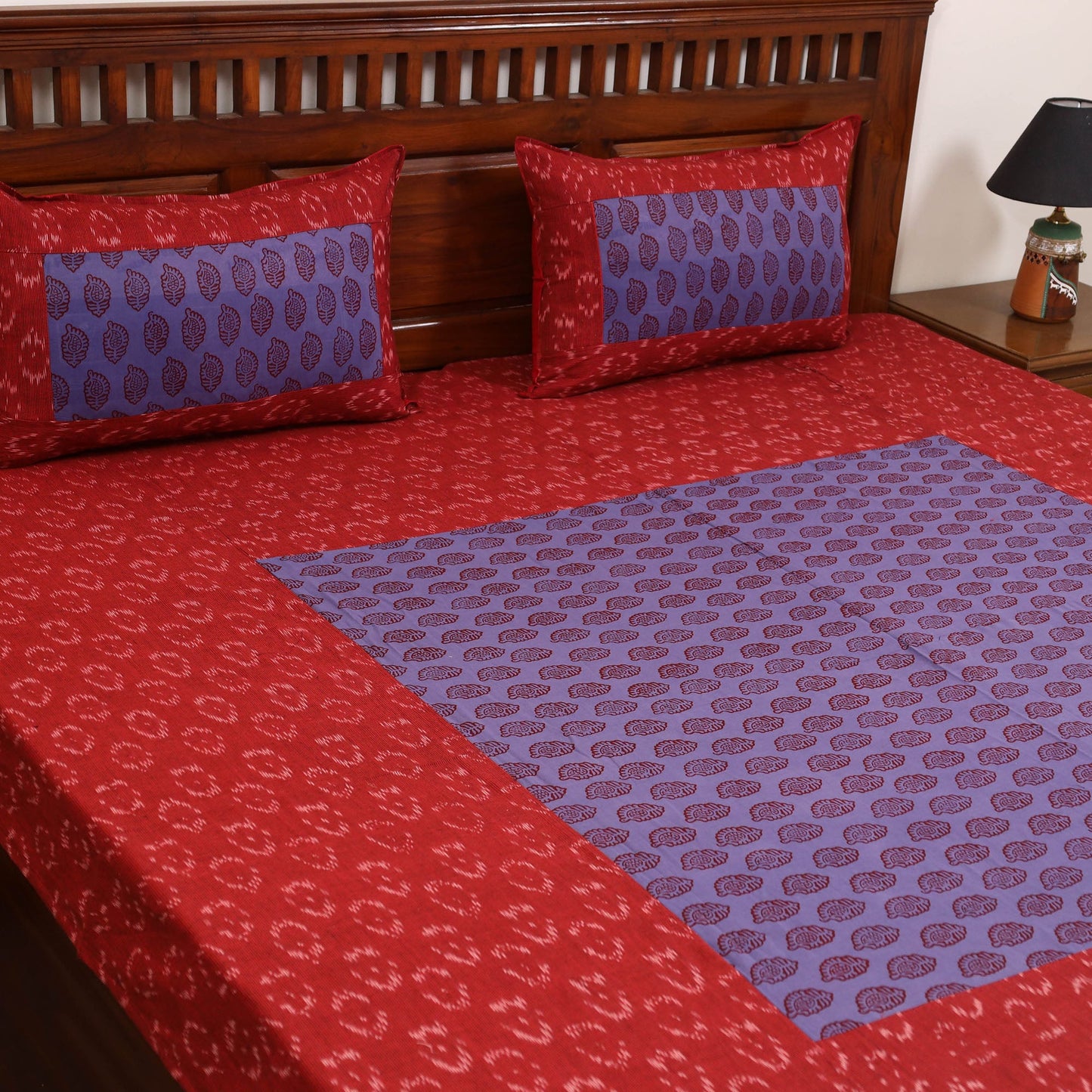 Pochampally ikat with bagh patch cotton bedsheet set 14