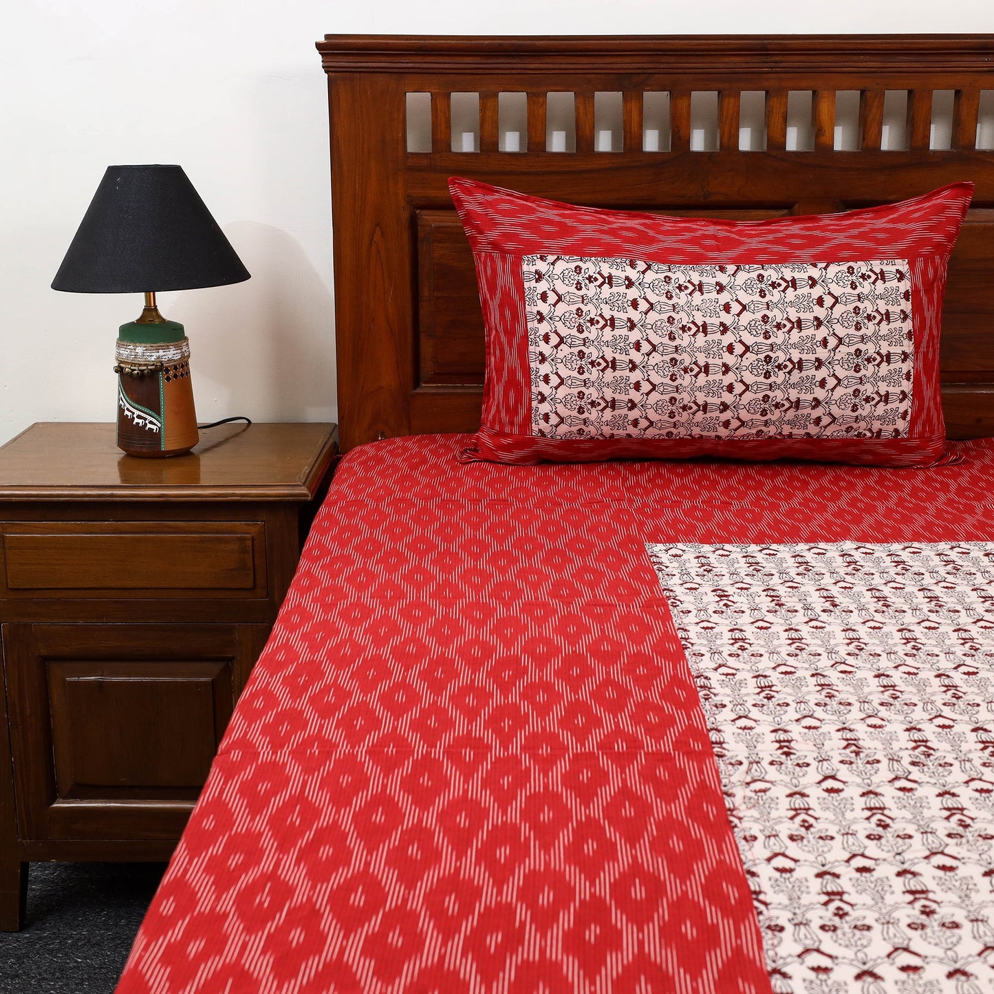 Pochampally Ikat with Bagh Patch Cotton Bedsheet Set