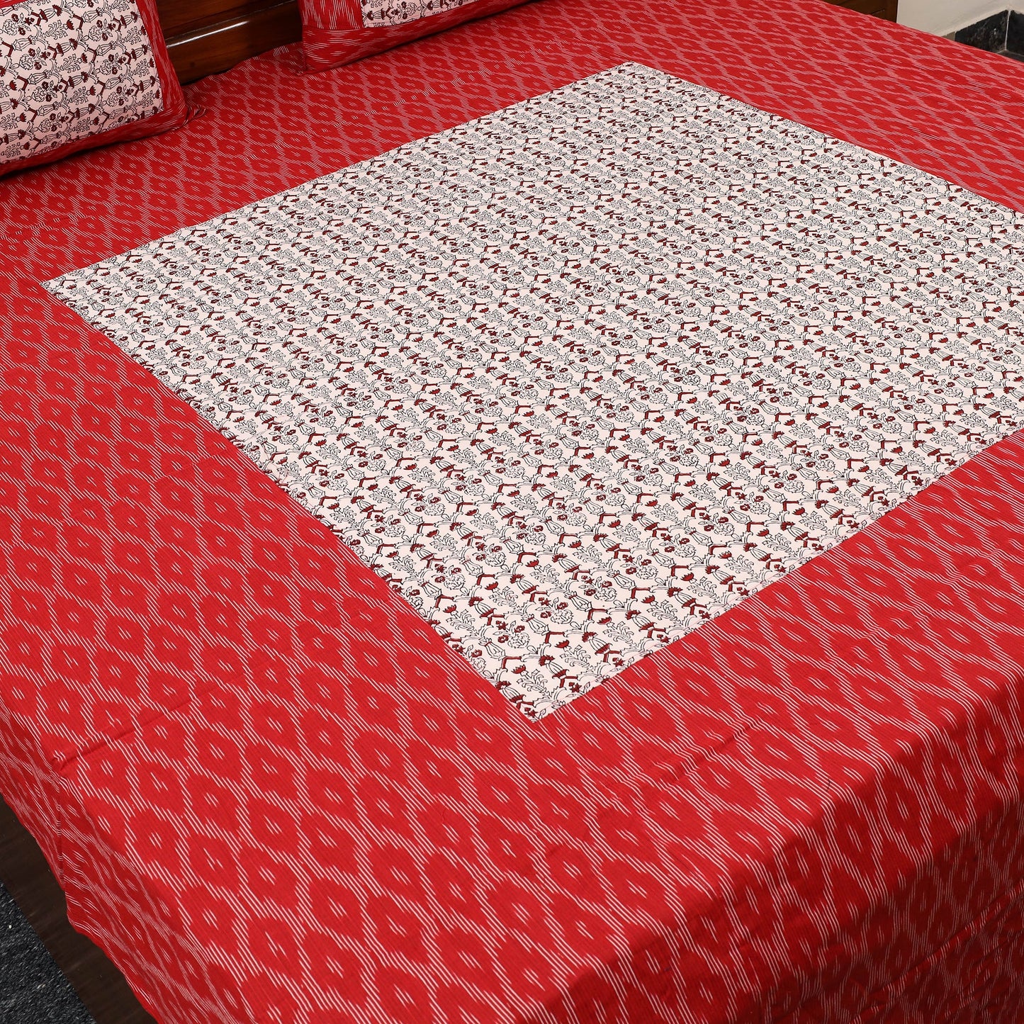 Pochampally Ikat with Bagh Patch Cotton Bedsheet Set