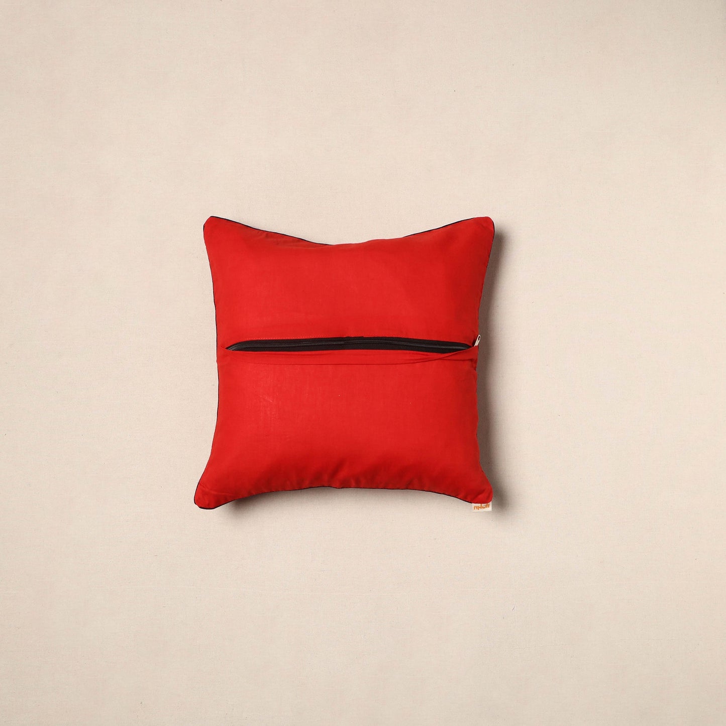 Red - pochampally ikat cotton cushion cover 10 - handcrafted