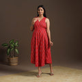 Red Pochampally Ikat Cotton Flared Dress for Women