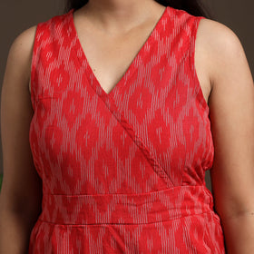 Red Pochampally Ikat Cotton Flared Dress for Women