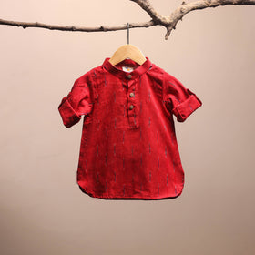 Red - pochampally ikat cotton kids kurta (6-12 months) 13