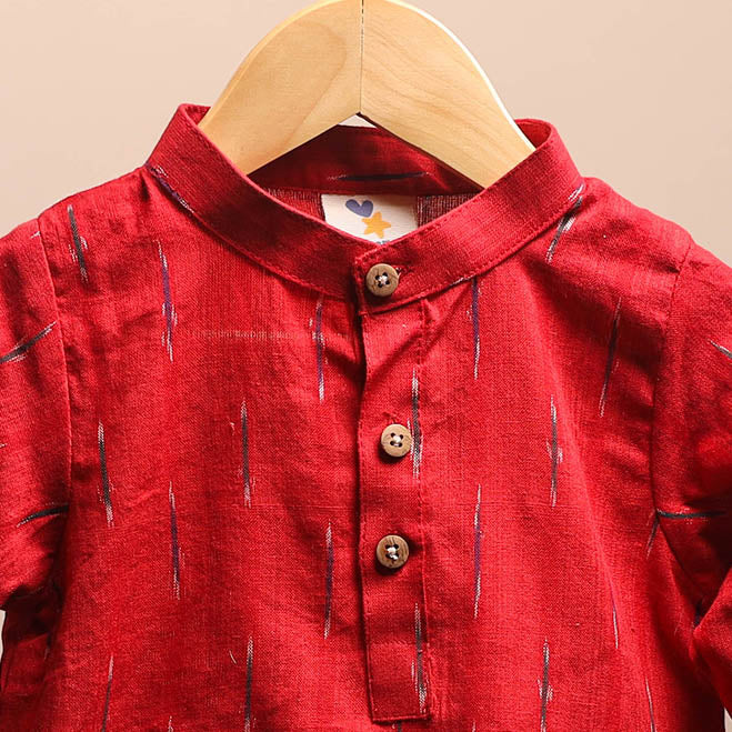 Red - pochampally ikat cotton kids kurta (6-12 months) 13