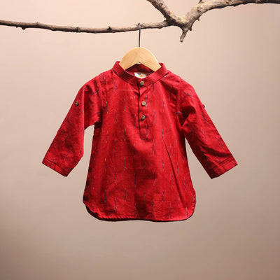 Red - pochampally ikat cotton kids kurta (6-12 months) 13
