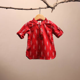 Red - pochampally ikat cotton kids kurta (6-12 months) 22
