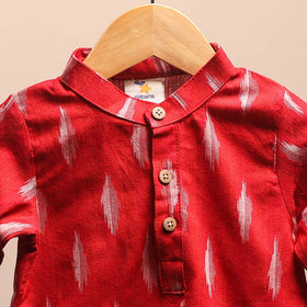 Red - pochampally ikat cotton kids kurta (6-12 months) 22